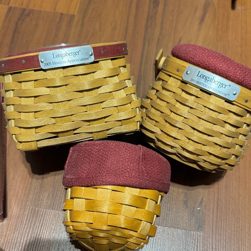 Longaberger Basket Trio with Burgundy Accents